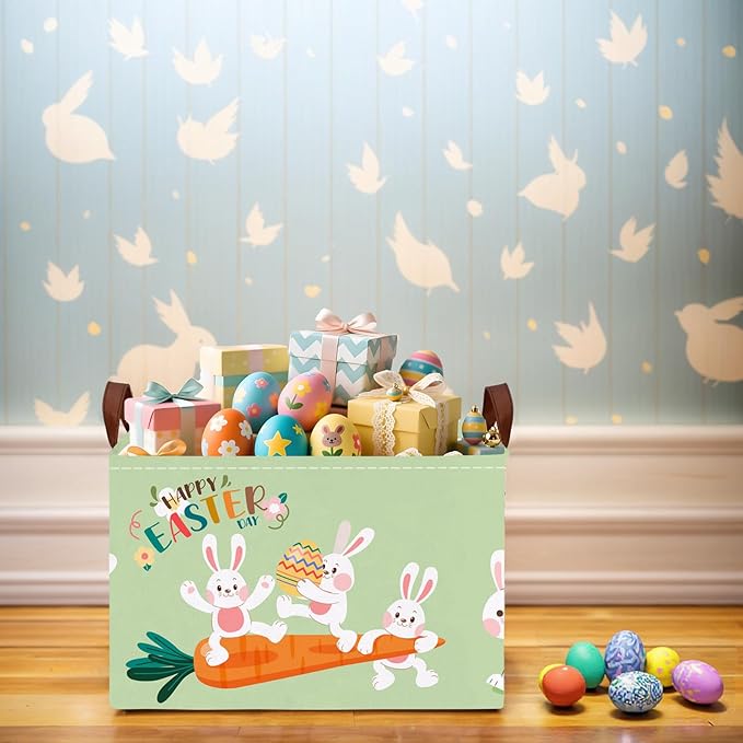 Kid Large Empty Easter Basket Gift Personalized Fabric Bunny Easter Basket for Boy and Girl Room Decor Storage Bin (Rabbit Back Easter Egg)