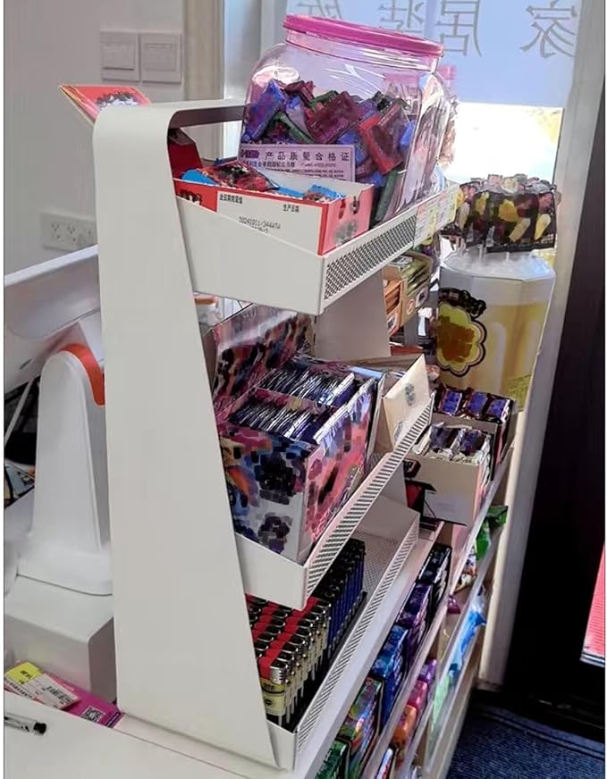 3-Tier Candy Display Rack Snack Holder, Multifunctional Counter Snack Organizer Chip Holder, Adjustable Metal Shelf Cupcake Display Stand, for Party/Kitchen/Stores/Office
