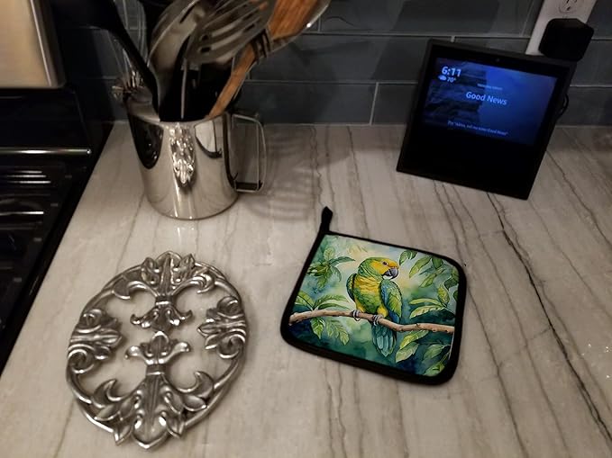 Caroline's Treasures Yellownaped Amazon Parrot Pair of Pot Holders Kitchen Heat Resistant Pot Holders Sets Oven Hot Pads for Cooking Baking BBQ, 7 1/2 x 7 1/2