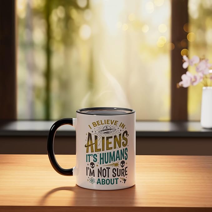 Alien Believer UFO Extraterrestrial Space Lover Ceramic Mug, Black/White