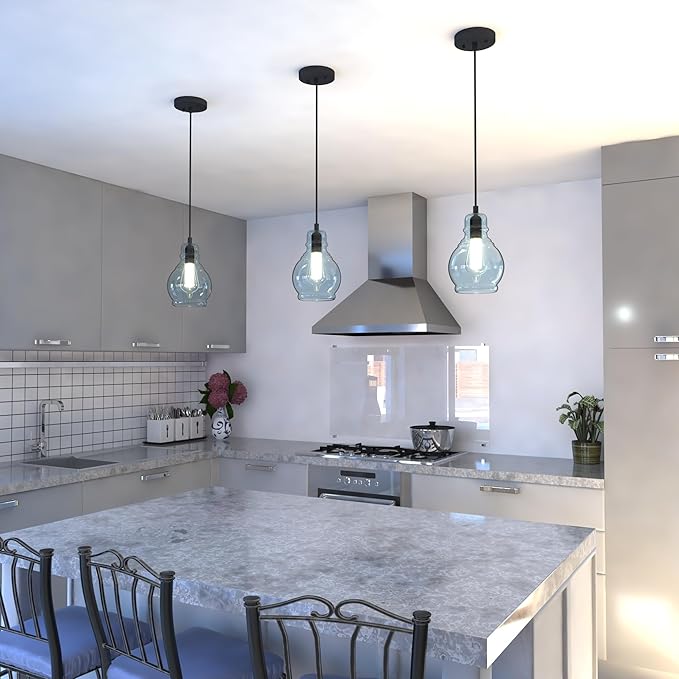 VAXCEL Millie Jar Mini Pendant for Kitchen Island, Farmhouse Ceiling Lighting, Oil Rubbed Bronze Finish, Smoke Blue Glass