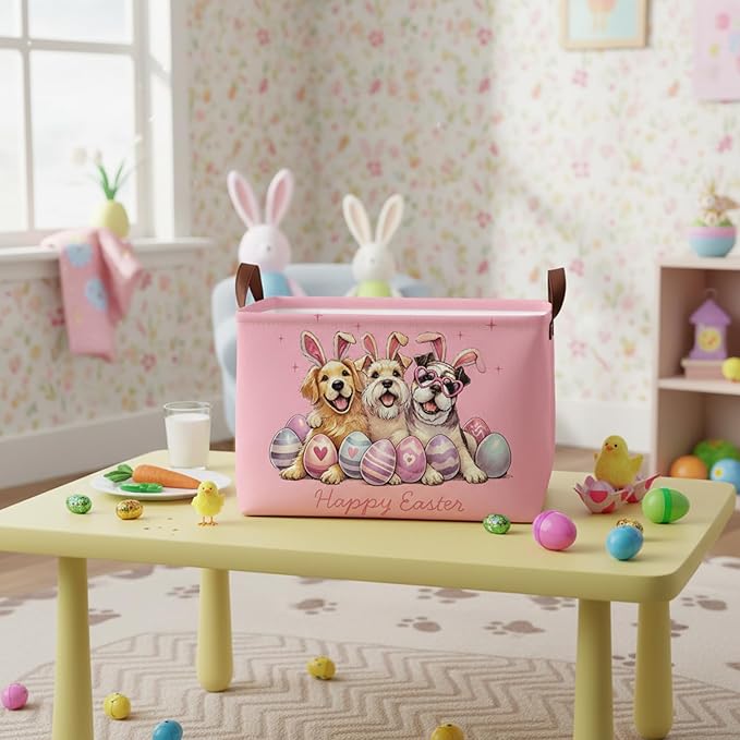Large Rectangular Cute Kid Easter Basket Empty Bunny Eggs Easter Basket Gift Spring Room Storage Organizer Décor (E-02)
