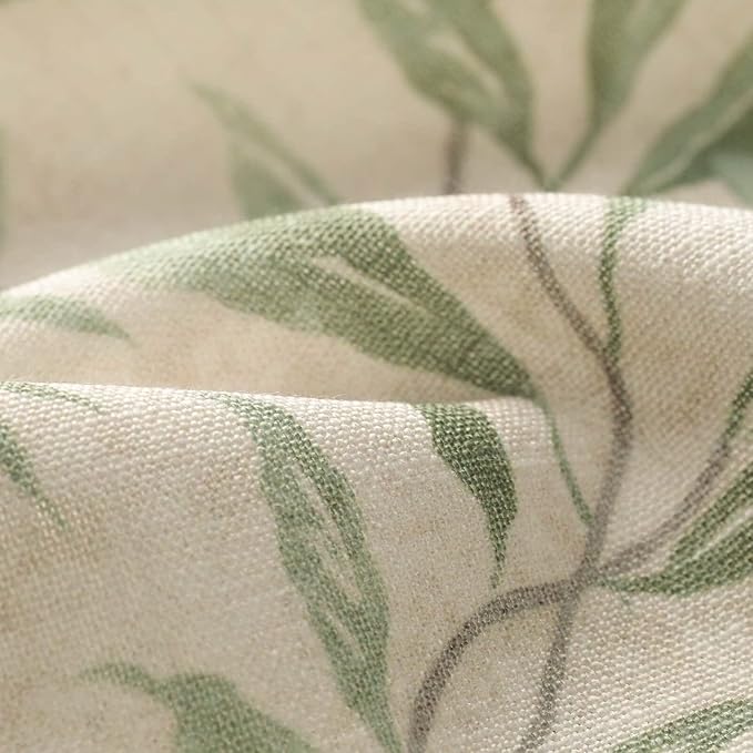 VOGOL Kitchen Curtains 30 Inch Length, Green Leaves Print Linen Texture Short Tier Curtains Rod Pocket Valances for Dining Room, 30x30, 2 Panels