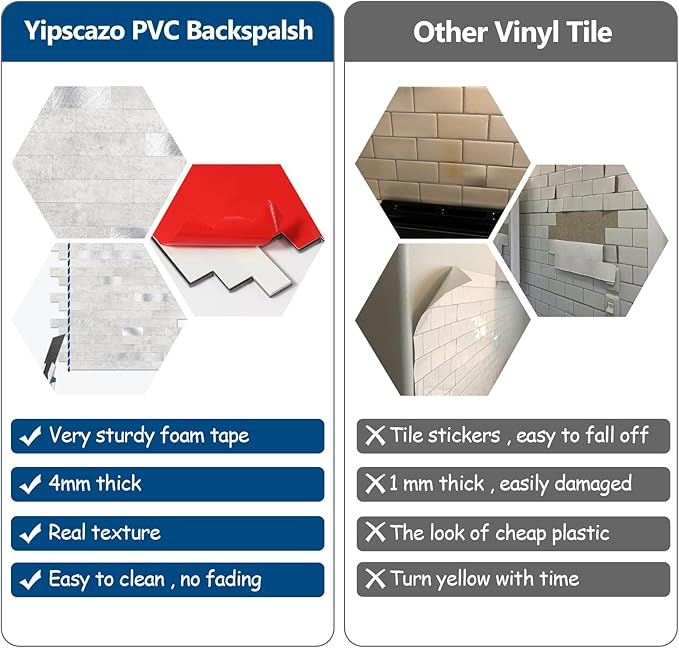 1 - Sheet Peel and Stick Backsplash Wall Tile, PVC Kitchen Backsplash, Stick on Tiles for Backsplash Kitchen (12'' X 12'', White Gray)