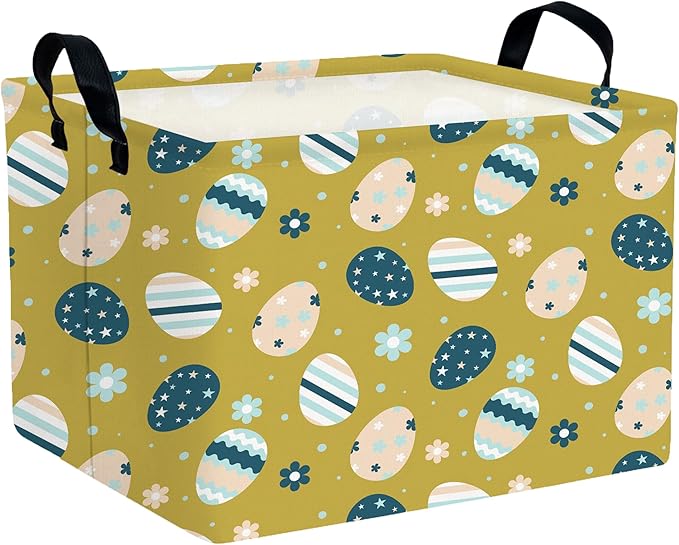 Large Rectangular Easter Baskets Empty Waterproof Boy Toy Box Foldable Kid's Gifts Storage Bin Spring Room Decor(Retro Floral Egg)