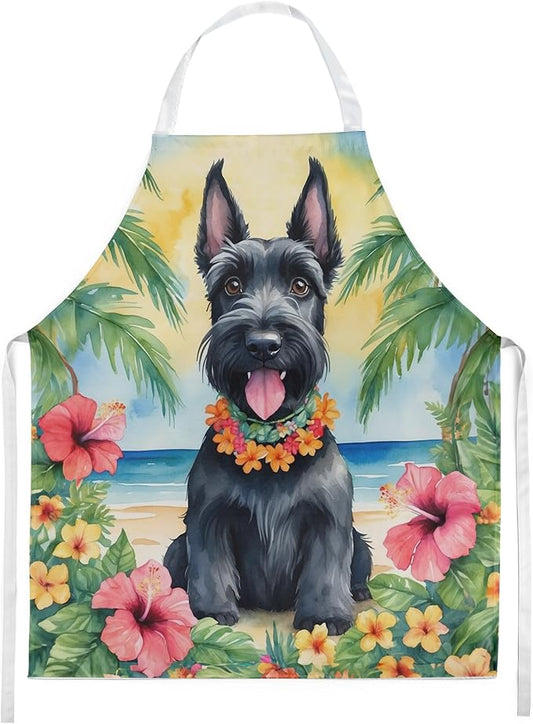 Caroline's Treasures Scottish Terrier Luau Apron Cooking Kitchen Server Baking Crafts Gardening for Adult Women Men, Unisex, Large, Multicolor