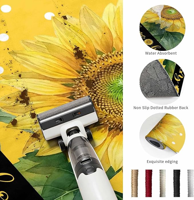 Area Rug 9x12ft, Summer Watercolor Sunflowers Bees Washable Rugs for Living Room Bedroom Rectangle Floor Carpet, Farmhouse Floral Art Soft Non-Slip Area Rugs for Dining Room