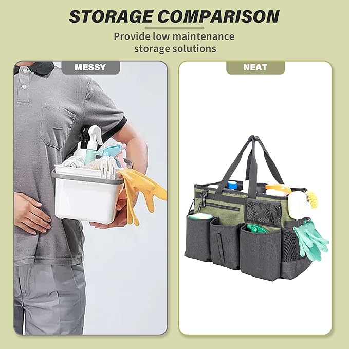 IBVIVIC Wearable Cleaning Caddy Bag for Cleaning Supplies,Large Capacity Cleaning Organizer Green