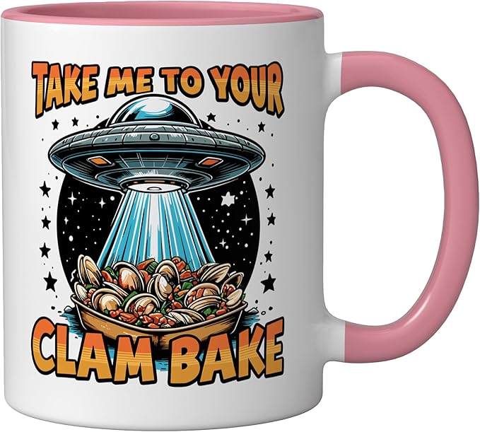 Take Me to Your Clam Bake East Coast Cuisine Funny Clam Bake Ceramic Mug, Pink/White