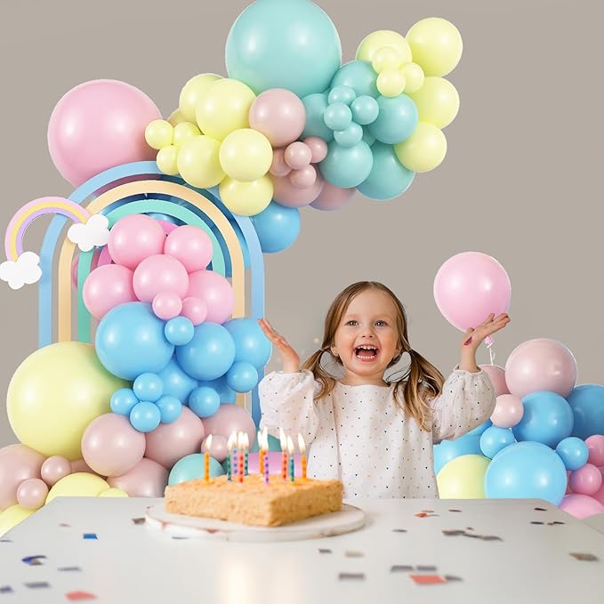 Patel Balloon Garland Arch Kit, 138 PCS Macaron Pink Yellow Green Blue Pastel Rainbow Colorful Balloon for Easter Spring Baby Shower Wedding Birthday Party Decorations