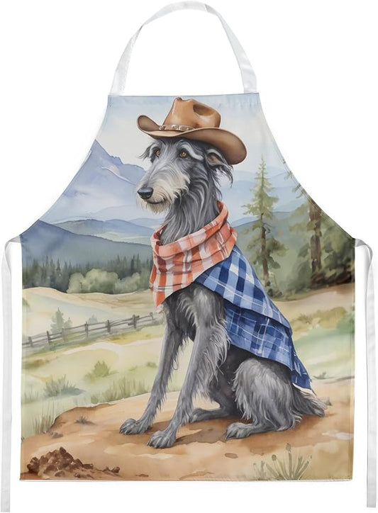 Caroline's Treasures Scottish Deerhound Cowboy Welcome Apron Cooking Kitchen Server Baking Crafts Gardening for Adult Women Men, Unisex, Large, Multicolor