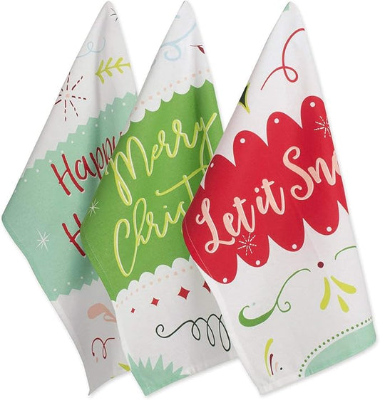 DII Holiday Kitchen Towel Set, Christmas Tea Towels for Baking, Cooking & Entertaining 18x28, Winter Wishes, 3 Piece