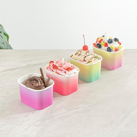 Restaurantware Paper Cups 50 Count 12 Ounce Square Disposable Ice Cream Containers, Leak-Resistant Paper Dessert To Go Cups, Hot And Cold Food, Durable Pink And White Ombre Design