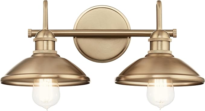 Kichler Clyde 2-Light Bathroom Vanity Light Fixture, Industrial Wall Sconce with Metal Shades in Champagne Bronze for Rustic and Traditional Decor (17" x 7.5" x 8.25"), 45944CPZ