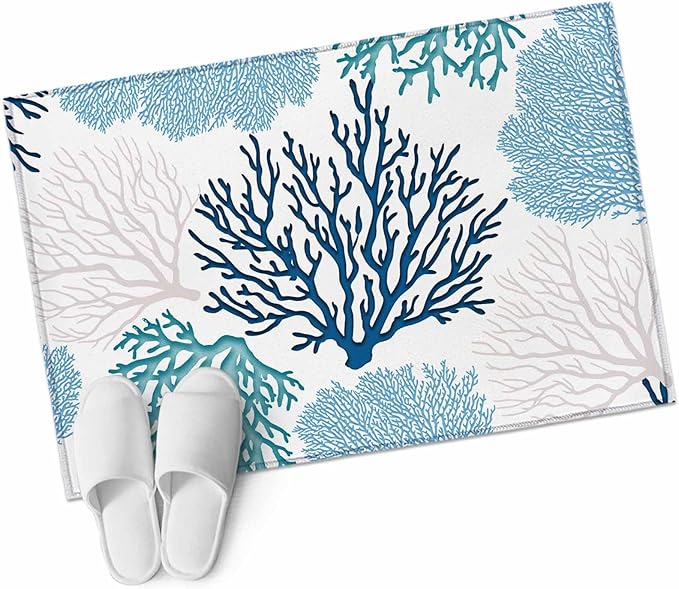 Area Rug 2x3ft, Classic Sea Blue Coral Washable Rugs for Living Room Bedroom, Abstract Marine Life Scenery Soft Non-Slip Area Rugs Rectangle Floor Carpet for Dining Room