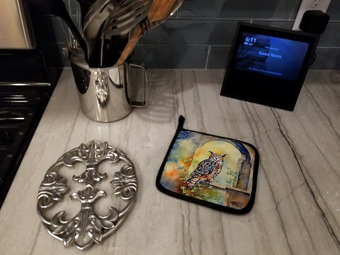 Caroline's Treasures Great Horned Owl Pair of Pot Holders Kitchen Heat Resistant Pot Holders Sets Oven Hot Pads for Cooking Baking BBQ, 7 1/2 x 7 1/2