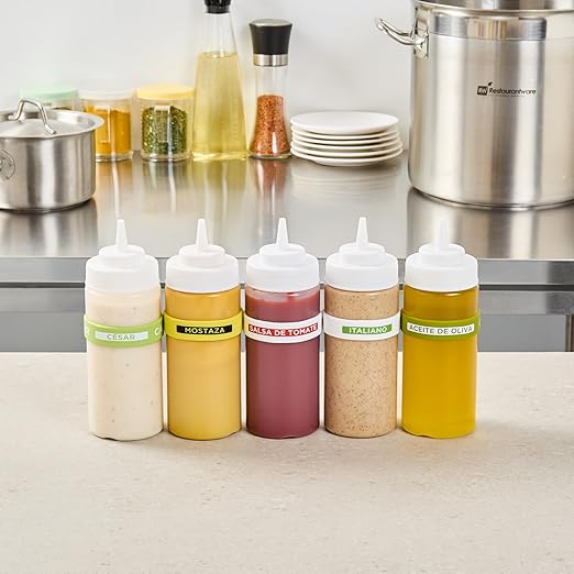 Restaurantware Silicone Squeeze Bottle Band 10 Count 2.75 Inch Dishwasher Safe Condiment Identification Band, Ketchup White Non-Slip Label Band for Condiment Labeling at Restaurants, Food Trucks