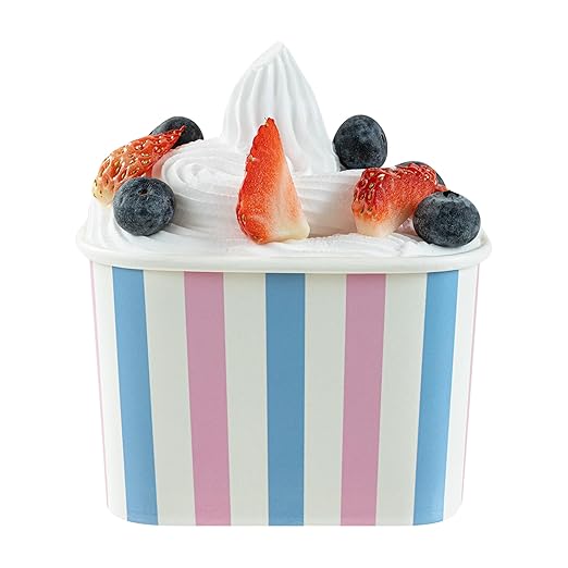 Restaurantware Paper Cups 50 Count 12 Ounce Square Disposable Ice Cream Containers, Leak-Resistant Paper Dessert To Go Cups, Hot And Cold Food, Durable Pink And Blue Stripe Design