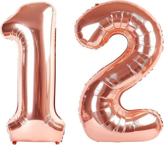 Rose Gold 12 Number Balloons 12th Birthday Decorations for Boys Girls, 21 Number Balloons 40 Inch Ballon for Marriage Proposal, Engagement, Anniversaries, Celebration Party