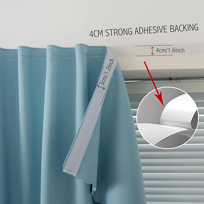 Self Adhesive Curtains, Black Out Shade for Window, Blackout Fabric Temporary Window Coverings Easy to Hang Curtains No Rod Needed, Use for Bedroom, Room, Kitchen, 35"W X 59"L, Lake Blue, 1 Panel