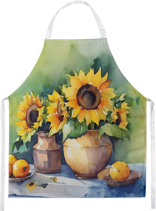 Caroline's Treasures Sunflowers in Watercolor Apron Cooking Kitchen Server Baking Crafts Gardening for Adult Women Men, Unisex, Large, Multicolor