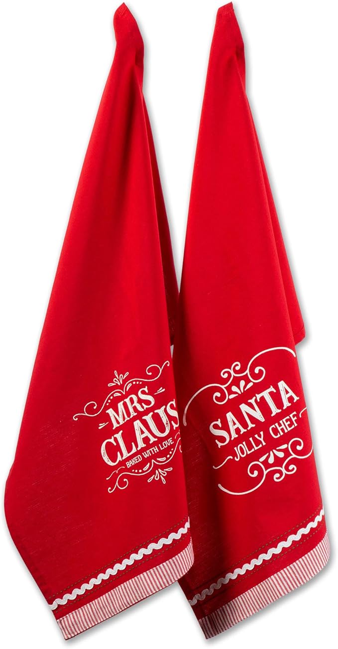DII Christmas Kitchen Décor, Holiday Cooking & Baking Accessories Machine Washable Cotton, Apron/Dishtowel Set, Mrs. Claus Set, 3 Count