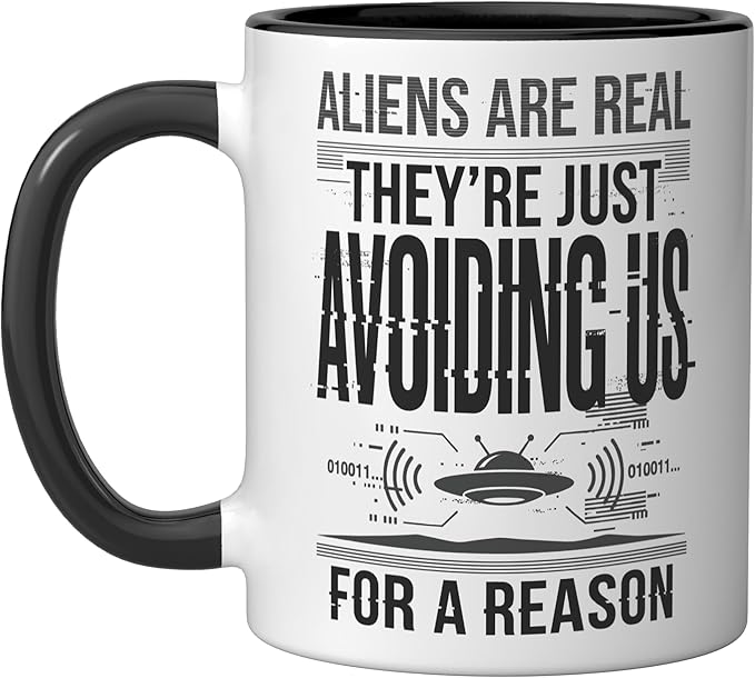 Aliens UFO Space Sci Fi Believer Extraterrestrial Ceramic Mug, Black/White