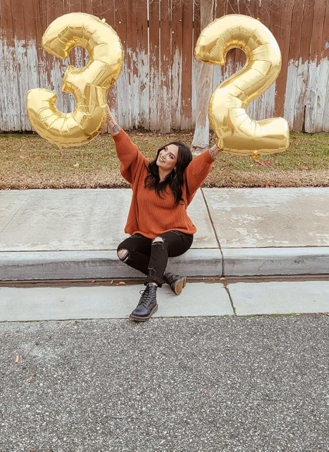 2 Numbers Balloon 40 Inch Light Gold Two Balloon Number Birthday Decor, 2nd 12 21st Party Celebration Decorations Graduations Wedding Baby Shower