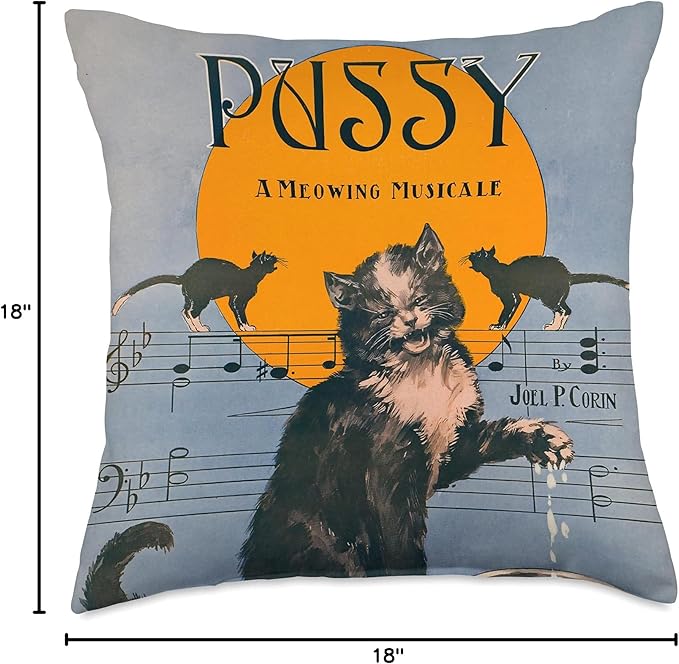 Pussy A Meowing Musicale Sheet Music Cover Funny Cat Throw Pillow
