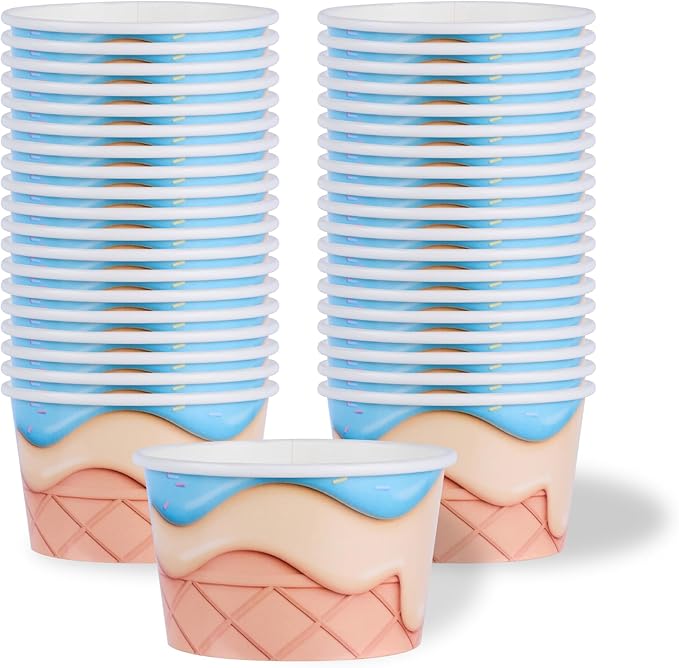 Restaurantware Ice Cream Cups 50 Pack of 8 oz Leak-Resistant Disposable Dessert Bowl Frozen Yogurt Cup Round Paper Container For Cold And Hot Desserts