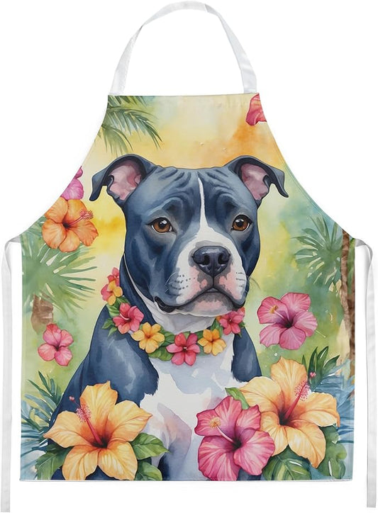 Caroline's Treasures Staffordshire Bull Terrier Luau Apron Cooking Kitchen Server Baking Crafts Gardening for Adult Women Men, Unisex, Large, Multicolor