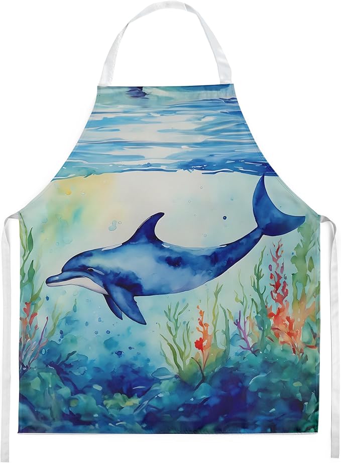 Caroline's Treasures Dolphin Apron Cooking Kitchen Server Baking Crafts Gardening for Adult Women Men, Unisex, Large, Multicolor