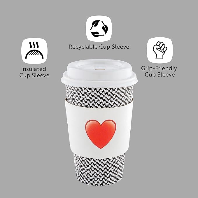 Restaurantware SLEEVES ONLY: Restpresso 5.1 x 2.8 Inch Coffee Cup Sleeves, 50 Corrugated Hot Cup Sleeves - Heart Emoji, Heat-Tolerant, White Paper Disposable Coffee Sleeves, Secure Grip