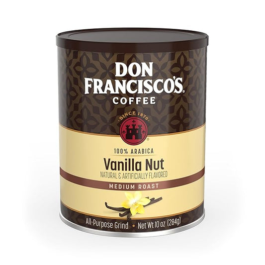 Don Francisco's Premium Vanilla Nut Ground Flavored Coffee: Rich, Aromatic 100% Arabica Beans - Family Crafted for a Delightful Morning Brew (10 oz Can)