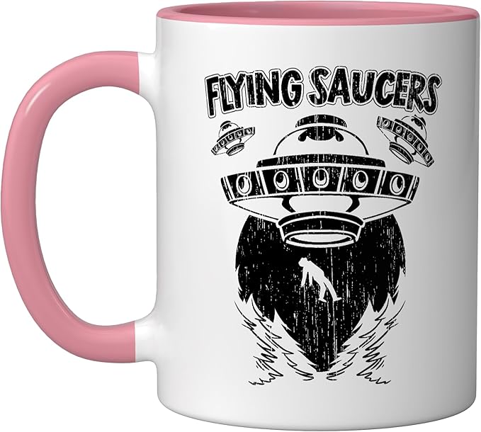 Flying Saucers UFO Abduction Extraterrestrial Believer Ceramic Mug, Pink/White