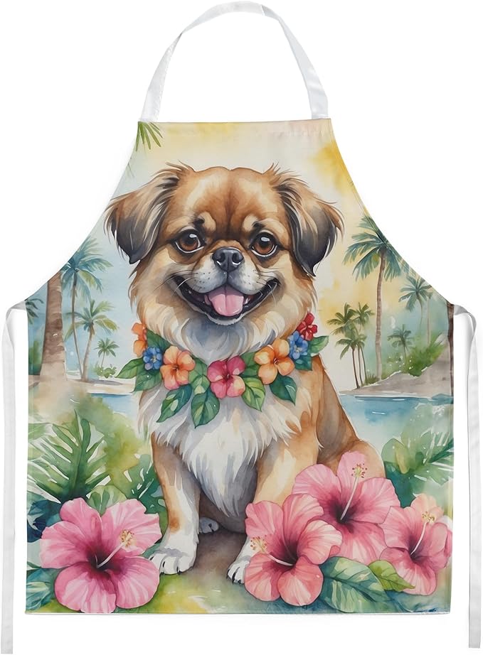 Caroline's Treasures Tibetan Spaniel Luau Apron Cooking Kitchen Server Baking Crafts Gardening for Adult Women Men, Unisex, Large, Multicolor