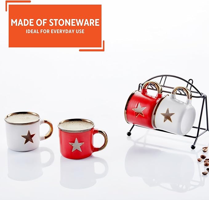 Imusa USA 4pc 3oz Red and White Unique STAR Design Espresso Cups 9Cuban Coffee