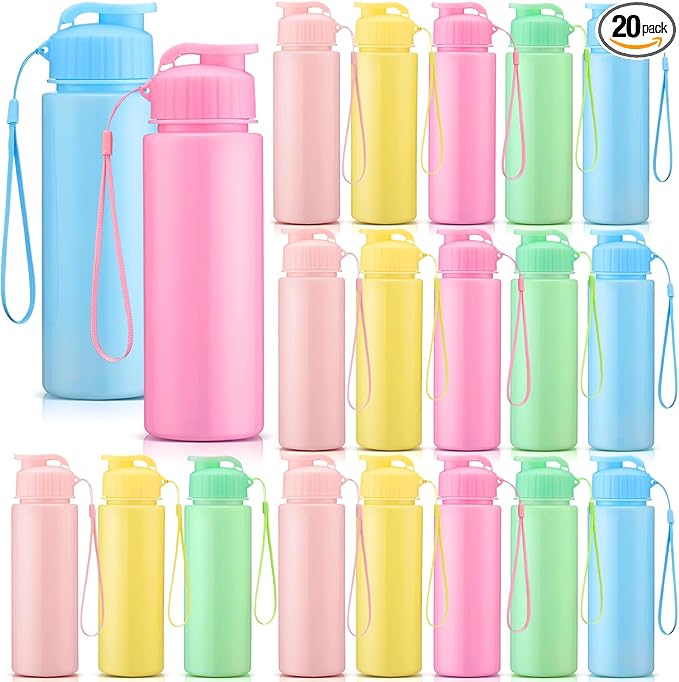 Mifoci 20 Pieces Water Bottle Bulk 17 oz Plastic Water Bottles Bulk Gym Sports Adults Reusable Large Bottles with Leak Proof Flip Top for Party Outdoor (Macaron Colors)