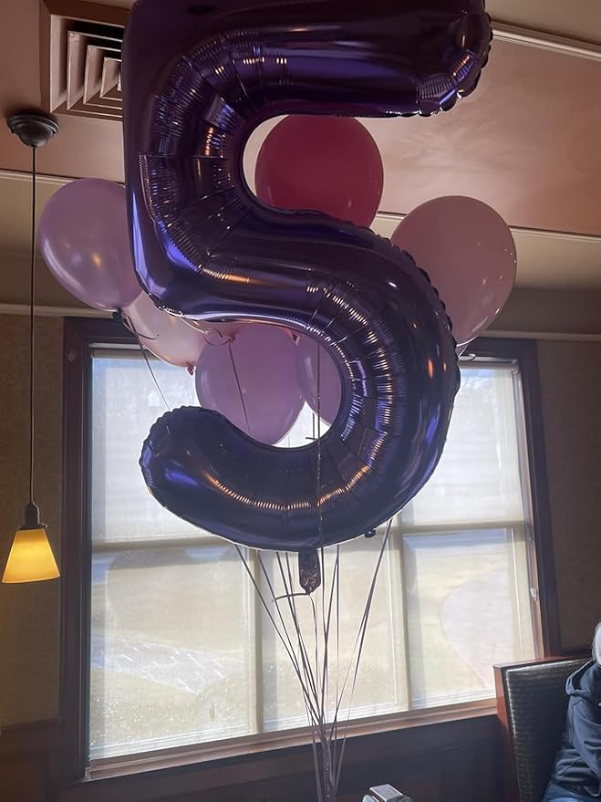 Balloons Number 5, Purple Balloon Numbers for Girls Boys 40 Inch Happy Birthday Decorations for 5 15 25 2025 Graduation Wedding Anniversaries