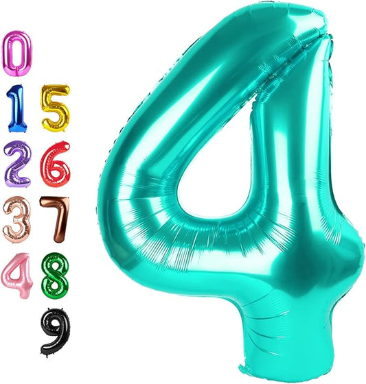 Blue Green Balloon Number 4, Number Balloon for 4th Birthday Decorations, 40 Inch Big Balloons for 4, 14, 40 Wedding Anniversaries Party