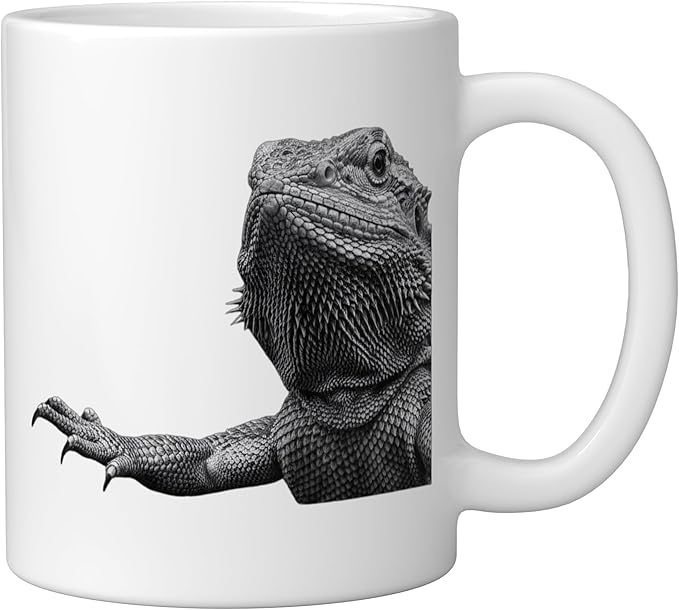 Bearded Dragon Alien Saucer Sci Fi Reptile Kids Ceramic Mug, White