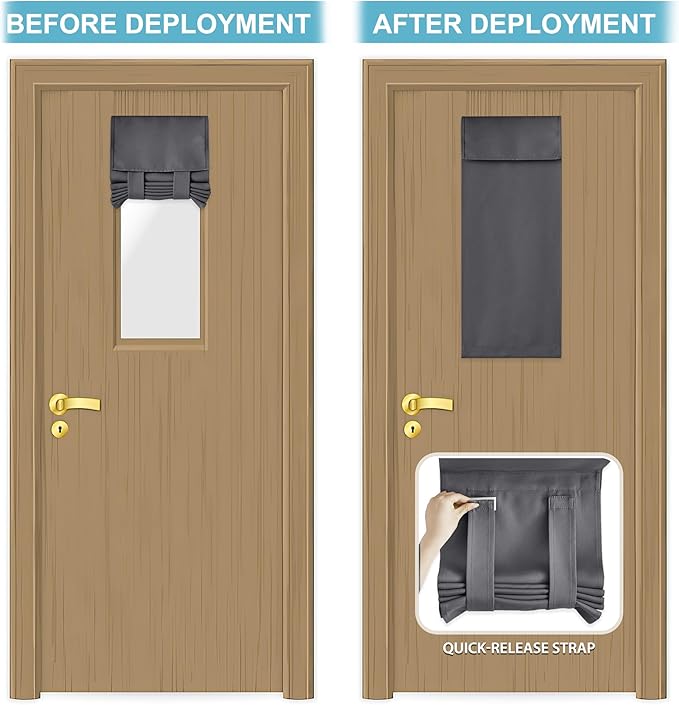 RYB HOME Classroom Door Window Cover, Blackout Shades for Classroom Windows and Doors Cover Lockdown Shades, Room Darkening Design Blocks Views, W 12 x L 30, 1 Panel, Grey