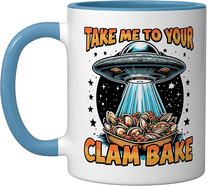 Take Me to Your Clam Bake East Coast Cuisine Funny Clam Bake Ceramic Mug, Blue/White