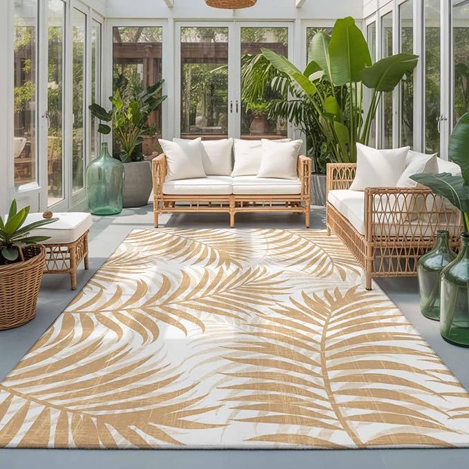 Area Rug 3x5ft, Summer Boho Palms Leaves Washable Rugs for Living Room Bedroom, Vintage Tropical Plants Soft Non-Slip Area Rugs Rectangle Floor Carpet for Dining Room