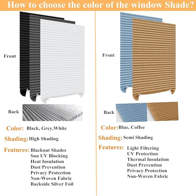 MALOKI Pleated Window Blinds,Temporary Window Shades Cordless Light Filtering Pleated Paper Shades Room Darkening Blinds for Home Bedroom Office (Black, 24 Inch x 59 Inch)