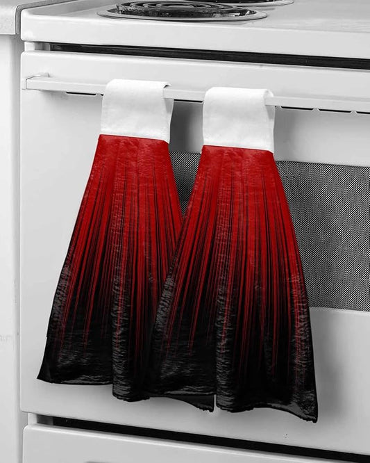 Alandar Home Kitchen Tie Towel Set of 2, Red and Black Striped Line Absorbent Soft Hand Towels for Bathroom Hanging Towels, Modern Abstract Gradient Fast Drying Cleaning Cloth with Loop