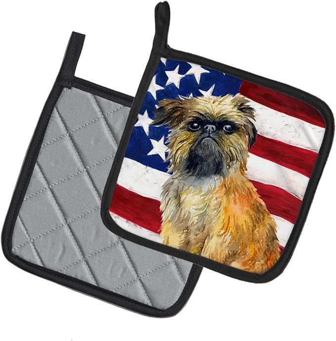 Caroline's Treasures BB9687PTHD Brussels Griffon Patriotic Pair of Pot Holders Kitchen Heat Resistant Pot Holders Sets Oven Hot Pads for Cooking Baking BBQ, 7 1/2 x 7 1/2