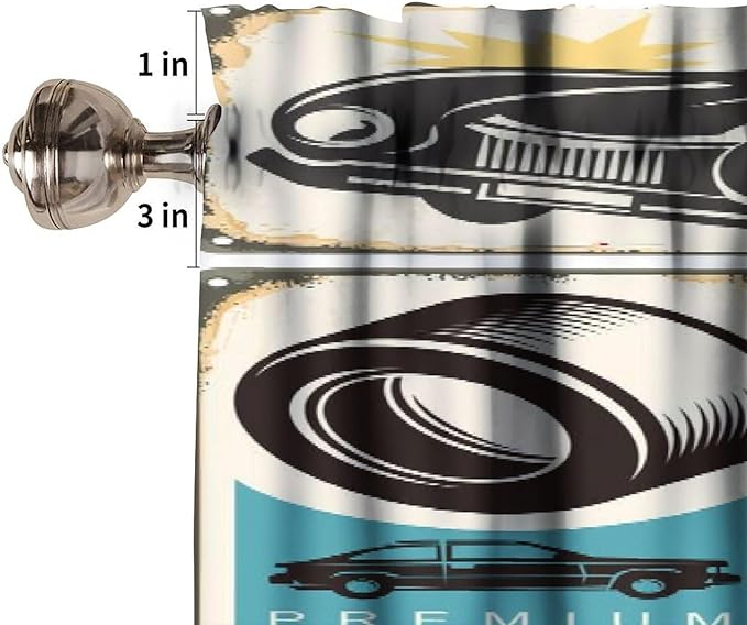 1950s Retro Valances Curtains Vintage Car Signs Automobile Advertising Repair Vehicle Garage Servicing, Windows Short Curtain Valance for Kitchen Bedroom with Rod Pocket, One Panel 54X18 Inches