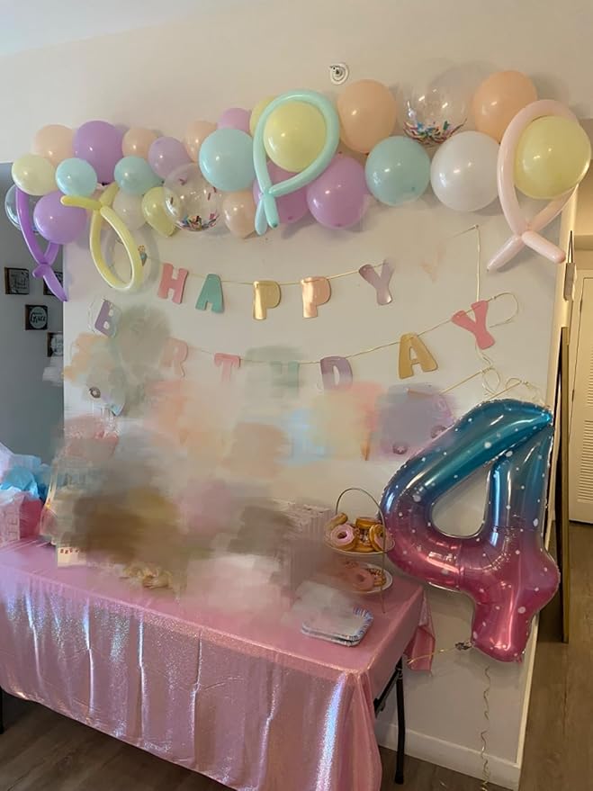Balloon Number 4, Number Balloon for 4th Birthday Decorations, 40 Inch Big Balloons for 4, 14, 40 Wedding Anniversaries Party Girls Boys, Blue and Pink
