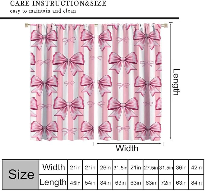 Pink Bowknot Blackout Curtain,Girls Kids Cute Bow Stripe Abstract Window Treatment Curtains Dining Room Living Room Kitchen Cafe Bedroom Office Nursery Drapes,84x84 in